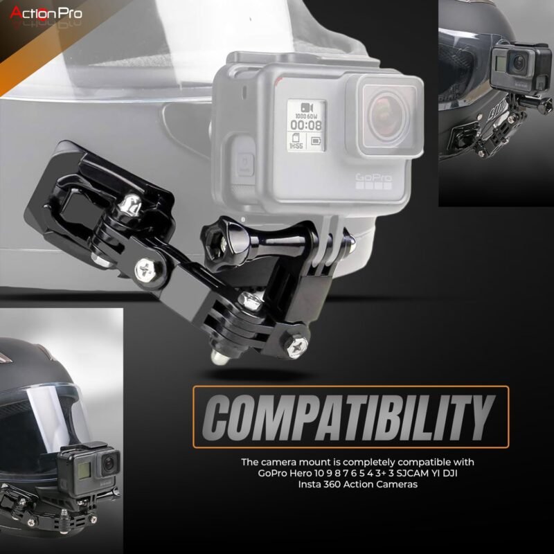 Action Pro 4-Way Adjustment Base Front Chin Mount Full Face Helmet Compatible with GoPro 13 12 11 12 10 9 8 7 6 5 4 3+ 3 SJCAM YI DJI Insta 360 Action Cameras - Image 5