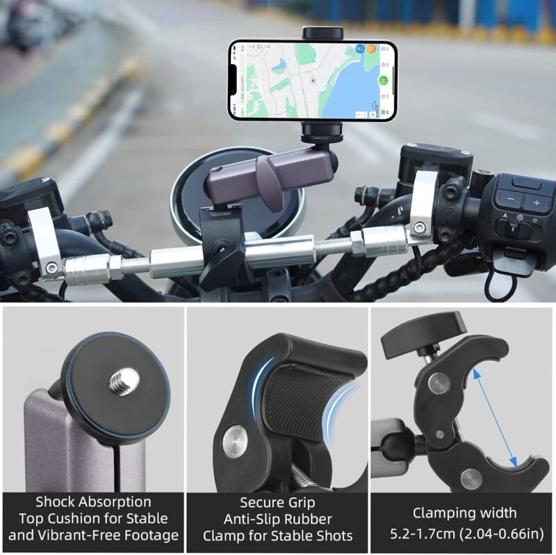 Yantralay 360° Rotatable Camera Bike Mount Clamp Motorcycle Handlebar Pole Aluminium Mount for Insta360 X4/X3, Ace Pro/Pro2, Hero13/12/11/10/9,For Osmo Action Action 5Pro/4/3,Action Camera Accessories - Image 3