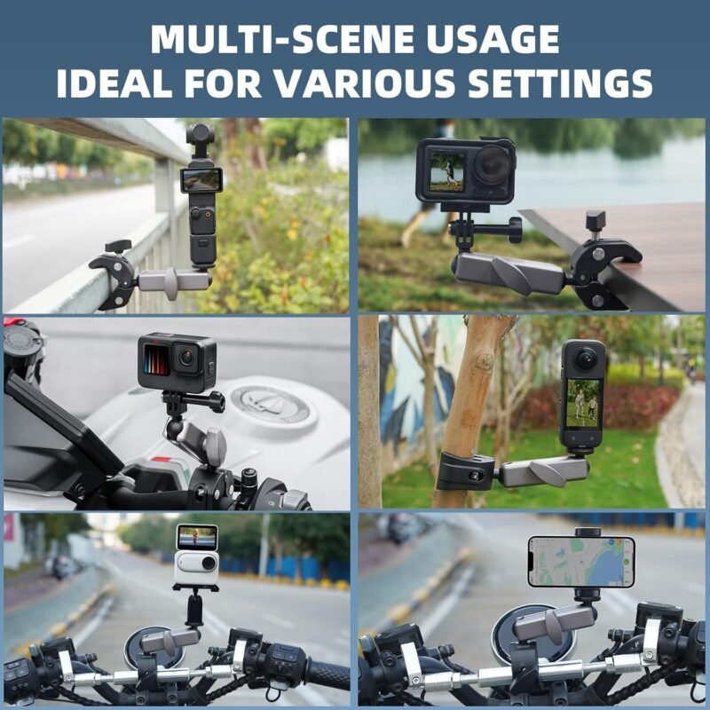 Yantralay 360° Rotatable Camera Bike Mount Clamp Motorcycle Handlebar Pole Aluminium Mount for Insta360 X4/X3, Ace Pro/Pro2, Hero13/12/11/10/9,For Osmo Action Action 5Pro/4/3,Action Camera Accessories - Image 7