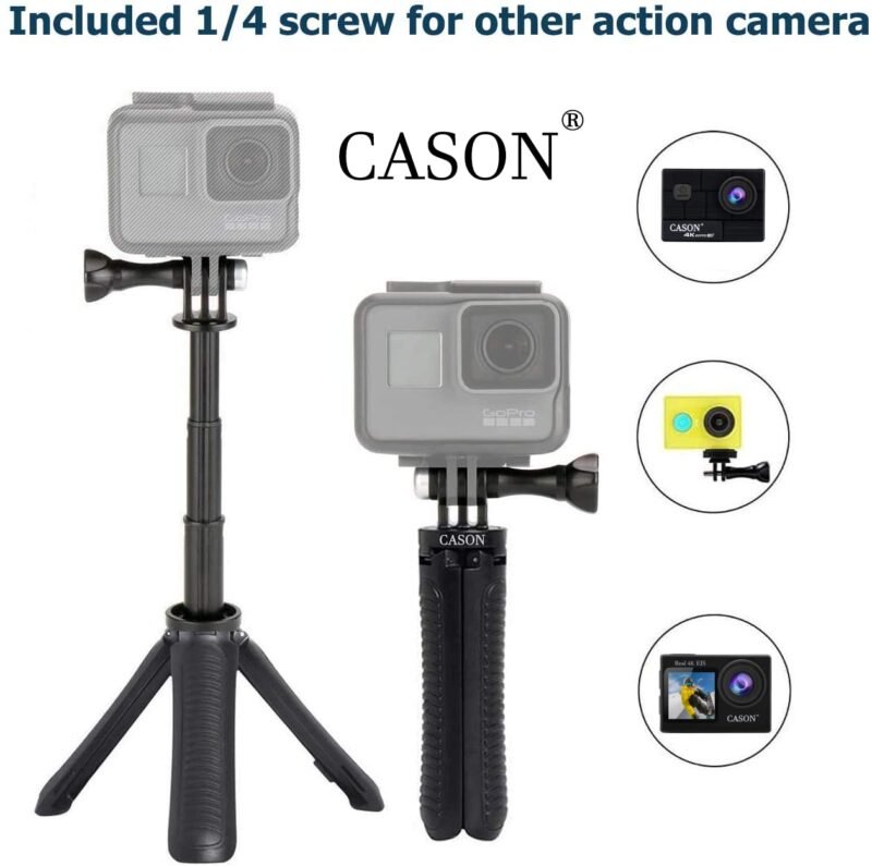 Cason -Tripod Monopod with Mini Selfie Stick & Tripod Kit for Action Camera Cason CN10,CS6, gopro Accessories, Gopro Hero 10/9/8/7/6/5, DJI Osmo Action,SJCAM and All Action Cameras (Black) - Image 5