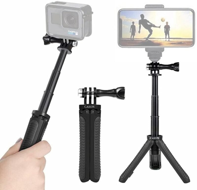 Cason -Tripod Monopod with Mini Selfie Stick & Tripod Kit for Action Camera Cason CN10,CS6, gopro Accessories, Gopro Hero 10/9/8/7/6/5, DJI Osmo Action,SJCAM and All Action Cameras (Black) - Image 6