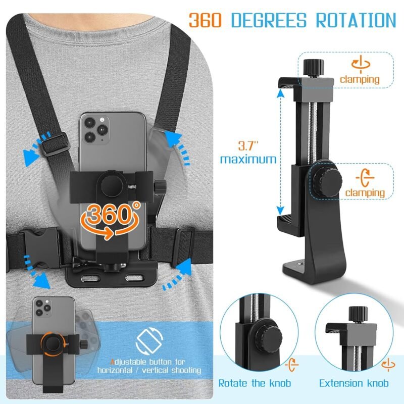 GROX Chest Pro Kit Chest Belt Phone Holder J Hook Adapter Long Thumb Screw and Conversion Block Head Connection Compatible with GoPro Hero 11 10 9 8 7 6 5 4 All Cameras - Image 4