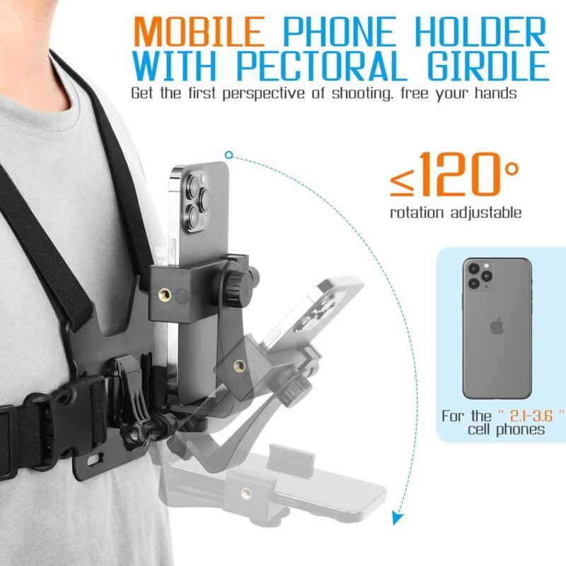 GROX Chest Pro Kit Chest Belt Phone Holder J Hook Adapter Long Thumb Screw and Conversion Block Head Connection Compatible with GoPro Hero 11 10 9 8 7 6 5 4 All Cameras - Image 5