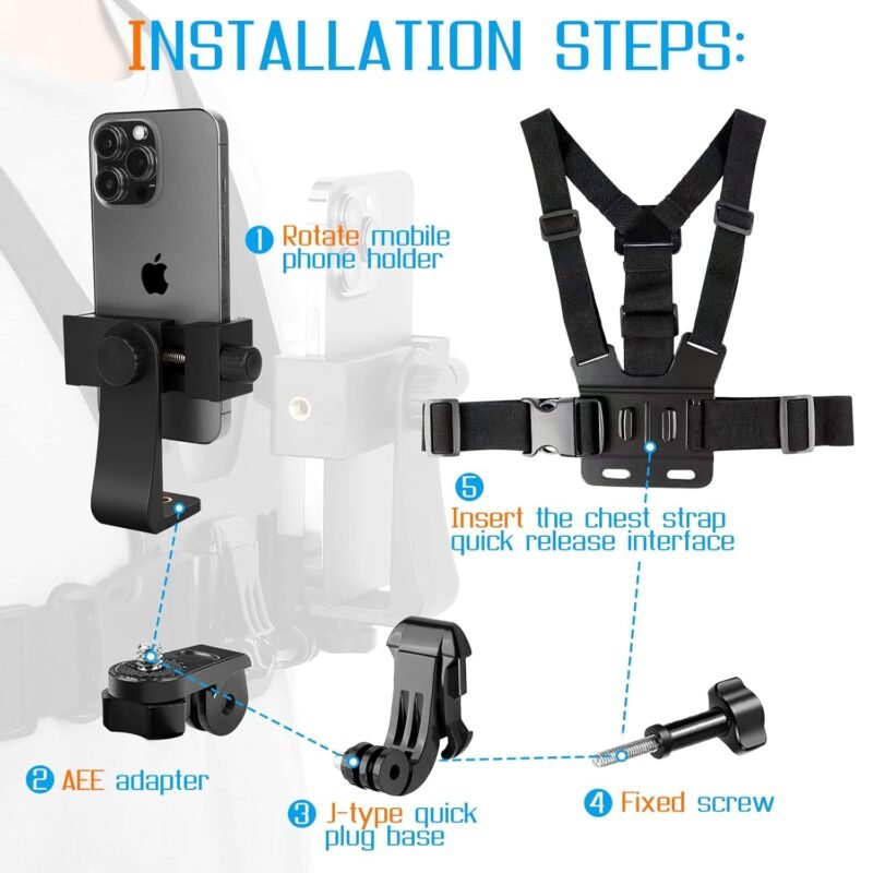 GROX Chest Pro Kit Chest Belt Phone Holder J Hook Adapter Long Thumb Screw and Conversion Block Head Connection Compatible with GoPro Hero 11 10 9 8 7 6 5 4 All Cameras - Image 6
