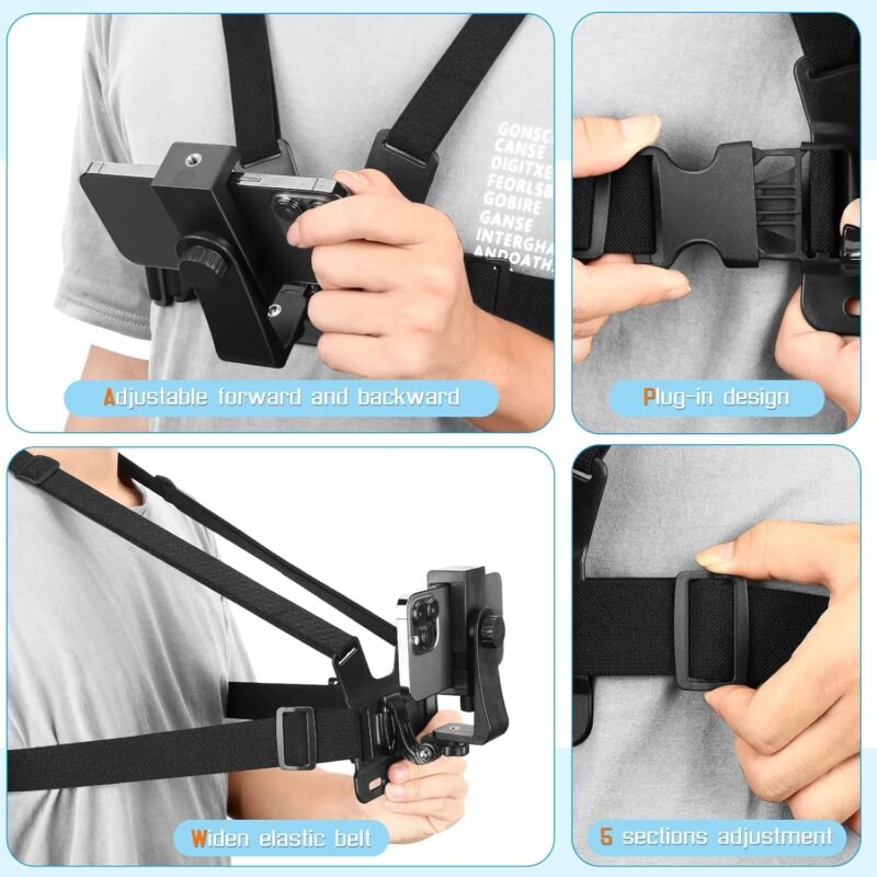 GROX Chest Pro Kit Chest Belt Phone Holder J Hook Adapter Long Thumb Screw and Conversion Block Head Connection Compatible with GoPro Hero 11 10 9 8 7 6 5 4 All Cameras - Image 7