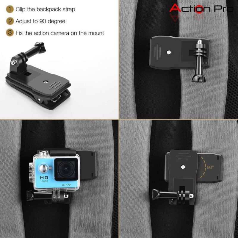 Action Pro Versatile 360° Rotary Backpack Mount Kit, Compatible with GoPro Hero 13/12/11/10/9/8/7/6/5/4/Eken/Yi and Other Action Cameras for Dynamic Adventure Capture - Image 6