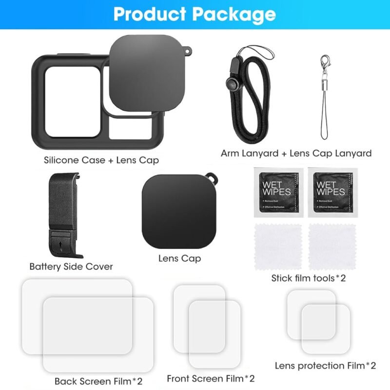 ZORBES® Silicone Sleeve Rubber Protective Case Only Applicable to Go Pro Hero 13 Black Standard Lens, Battery Side Cover&Screen Protectors& Lens Caps&Lanyard for Hero 13 Black Accessories Kit - Image 3