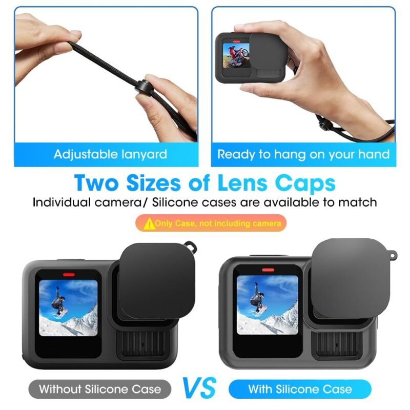 ZORBES® Silicone Sleeve Rubber Protective Case Only Applicable to Go Pro Hero 13 Black Standard Lens, Battery Side Cover&Screen Protectors& Lens Caps&Lanyard for Hero 13 Black Accessories Kit - Image 5