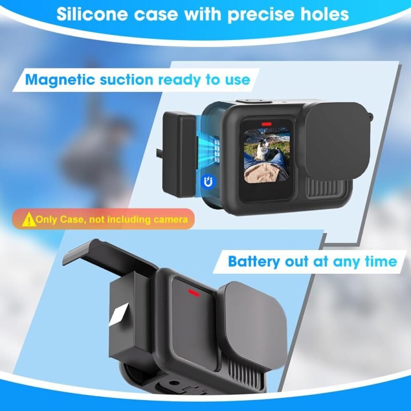 ZORBES® Silicone Sleeve Rubber Protective Case Only Applicable to Go Pro Hero 13 Black Standard Lens, Battery Side Cover&Screen Protectors& Lens Caps&Lanyard for Hero 13 Black Accessories Kit - Image 7