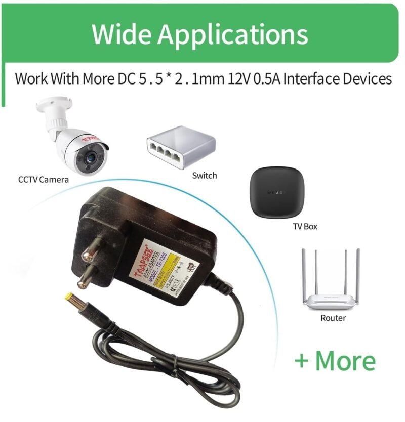 Taapsee 12V 0.5A/500mA Power Supply Adapter 5.5mm x 2.1mm, 12 Volt Power Adapter Transformers for CCTV Camera,Speaker,Router,Printer,Keyboard - Image 3