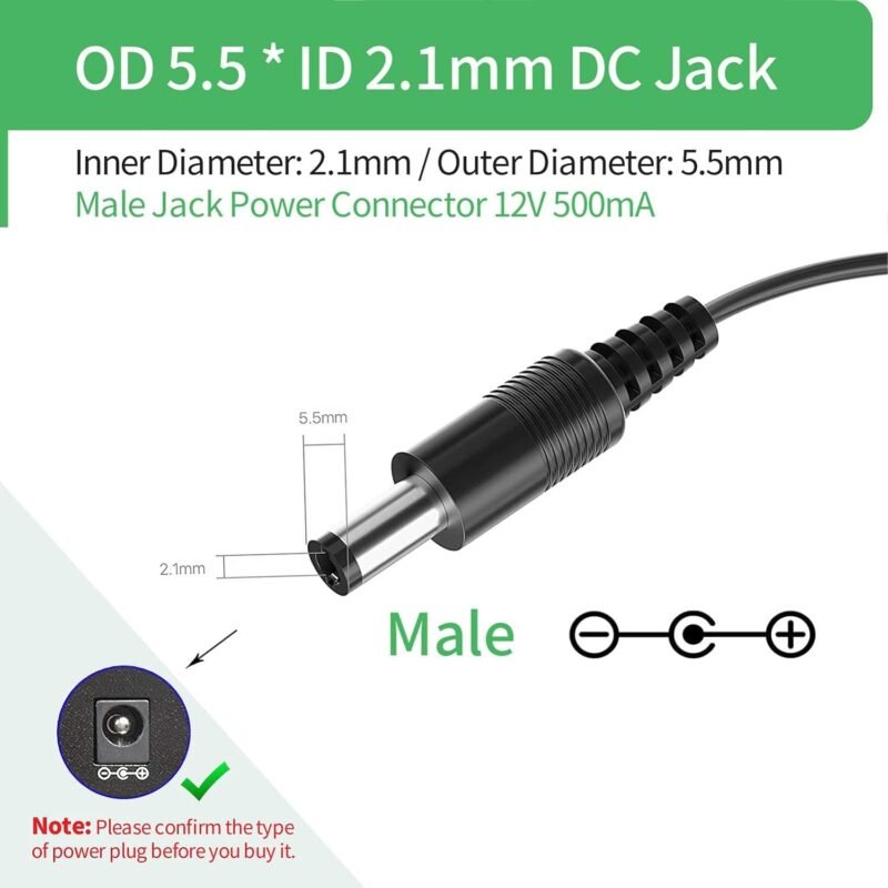 Taapsee 12V 0.5A/500mA Power Supply Adapter 5.5mm x 2.1mm, 12 Volt Power Adapter Transformers for CCTV Camera,Speaker,Router,Printer,Keyboard - Image 4