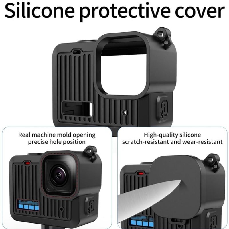 Action Pro Silicone Protective Cover + Lens Cap Compatible with GoPro Hero 4K Tiny Action Camera (Black) - Image 6