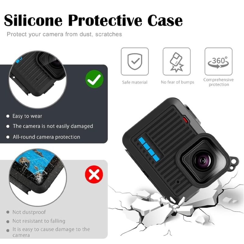 Action Pro Silicone Protective Cover + Lens Cap Compatible with GoPro Hero 4K Tiny Action Camera (Black) - Image 8