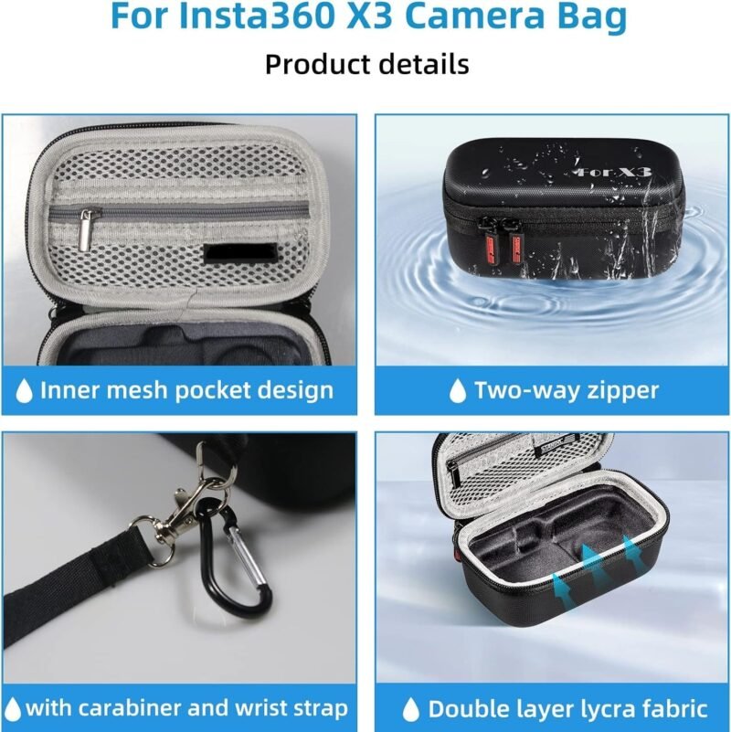 M.G.R.J® Portable Carrying Case Cover for Insta360 X3 / X2 Action Camera (Hard|EVA|Black) - Image 3