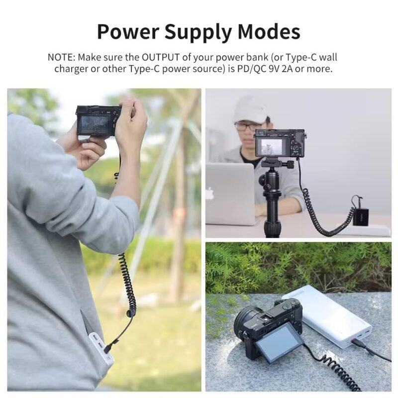Efillooc NP-FW50 Dummy Battery Compatible with Sony A7 A7R2 A7M2 A6000 A6400 ZV-E10, Type C Input Adapter Spring Cable, Works with PD/QC Powerbanks and Charger, Black (NP-FW50 for Sony) - Image 6