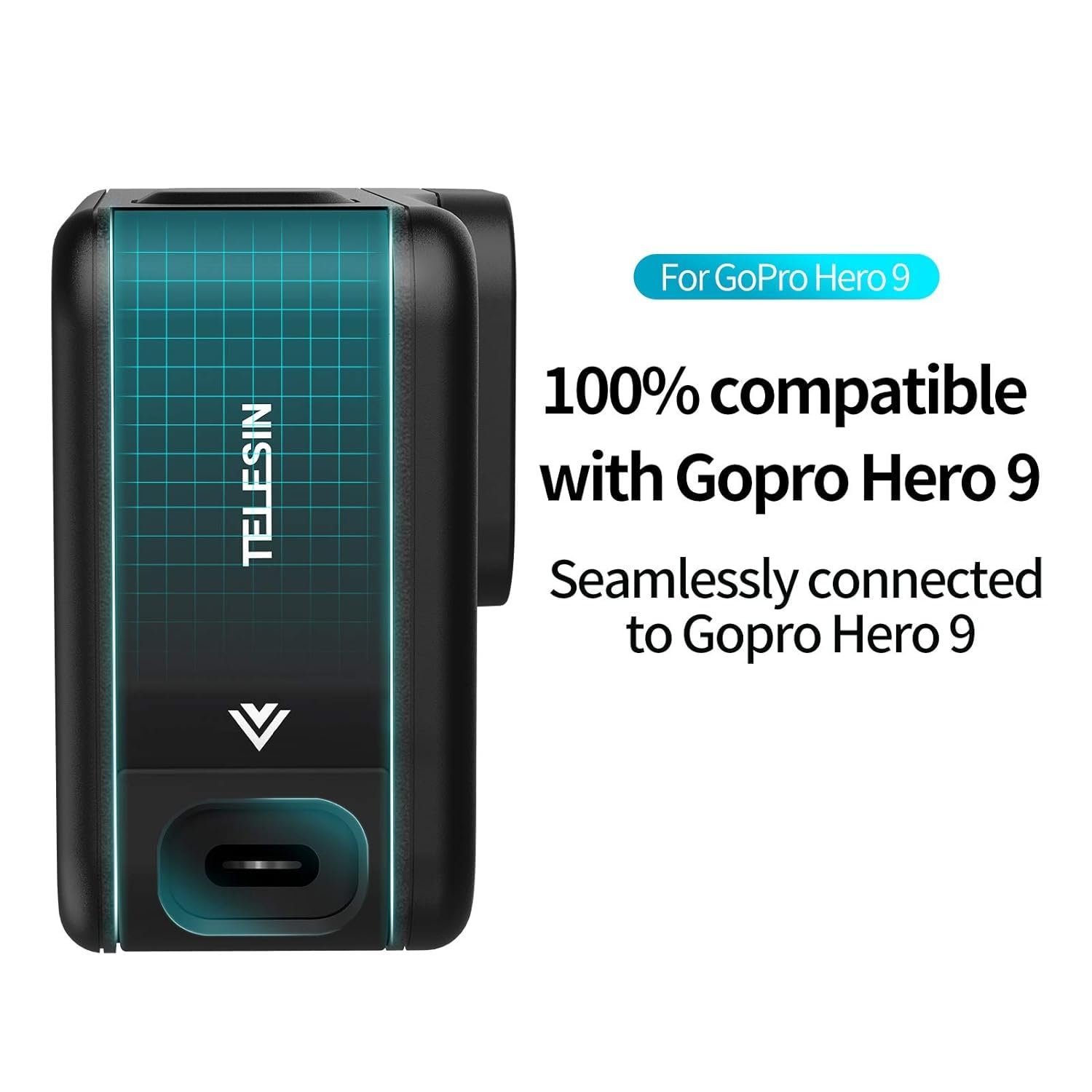 Careflection Aluminum Battery Cover for GoPro Hero 11 Hero 10 Hero 9 Black, Removable Replacement Mount Side Door Clip with Type-C Charging Port, Convenient Go Pro 11 10 9 Batteries Charger - Image 3