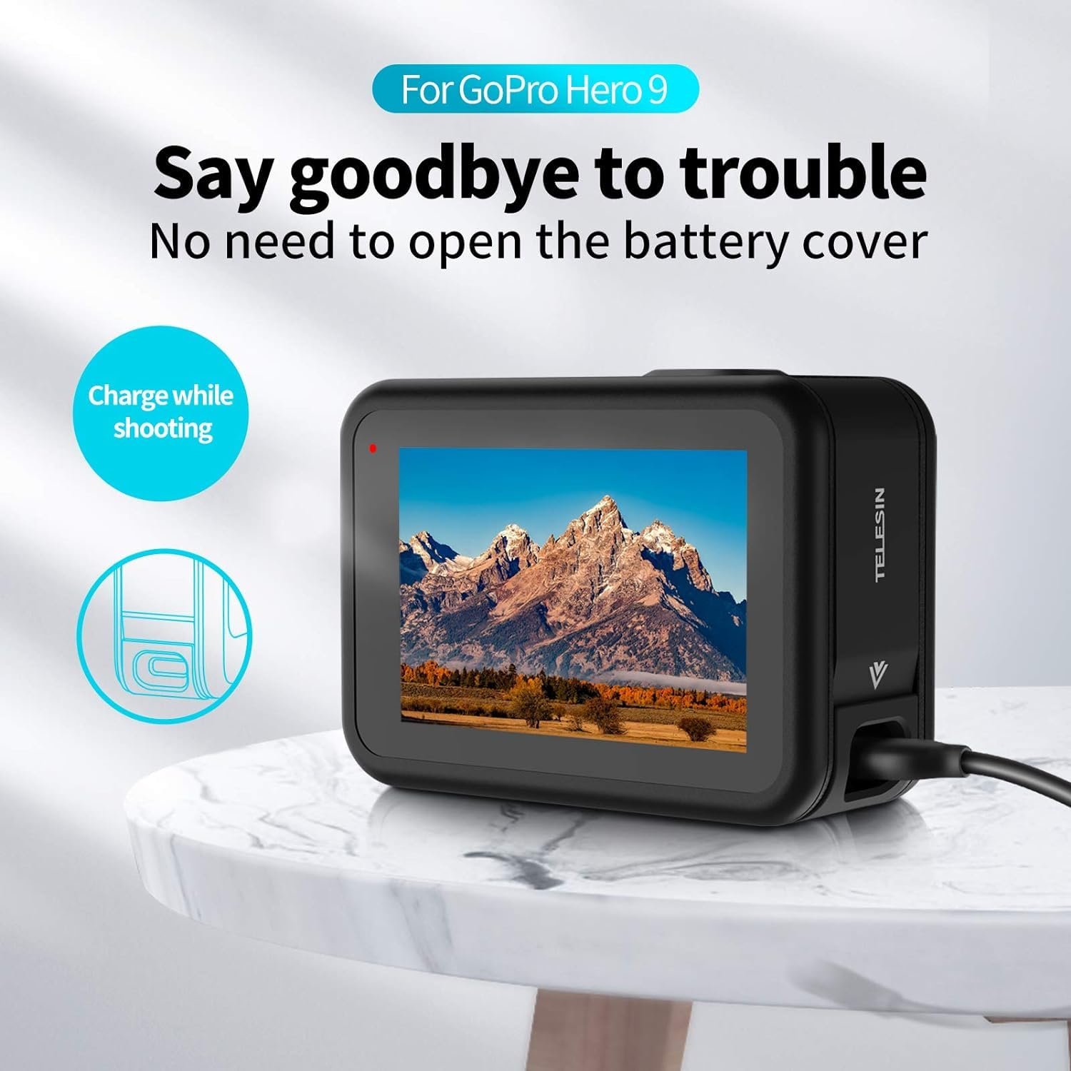 Careflection Aluminum Battery Cover for GoPro Hero 11 Hero 10 Hero 9 Black, Removable Replacement Mount Side Door Clip with Type-C Charging Port, Convenient Go Pro 11 10 9 Batteries Charger - Image 8