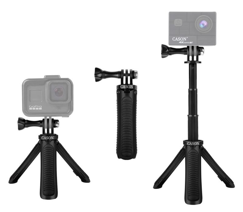 Cason -Tripod Monopod with Mini Selfie Stick & Tripod Kit for Action Camera Cason CN10,CS6, gopro Accessories, Gopro Hero 10/9/8/7/6/5, DJI Osmo Action,SJCAM and All Action Cameras (Black) - Image 2