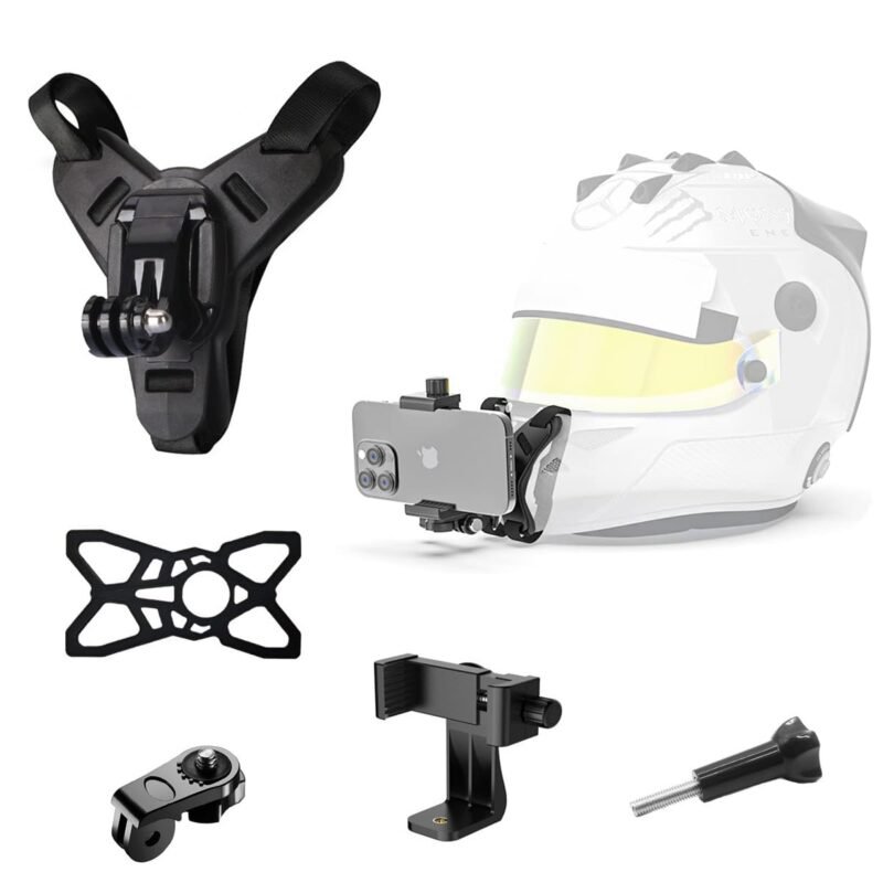 STHIRA® Helmet Mount for Mobile & Camera Rotatable Action Camera Mount Helmet Chin Strap Set with Quick-Release, Non-Slip Grip for Go-Pro Hero 12/11/10/9 Includes J-Hook, Adapter, Screw, Phone Holder - Image 2