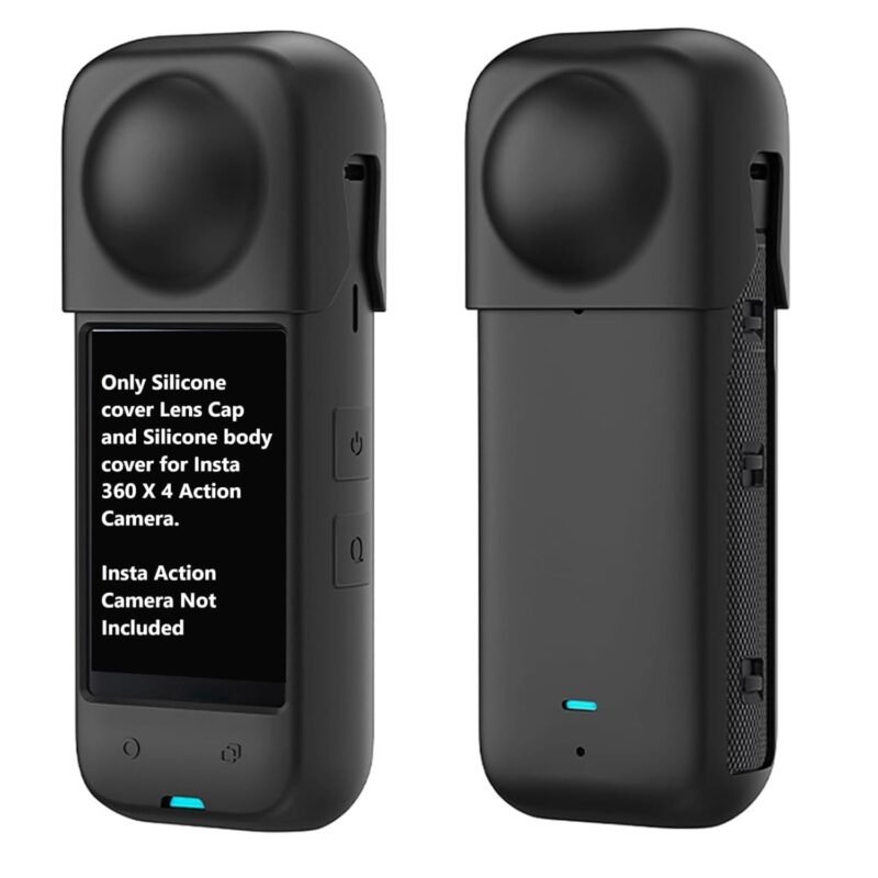 Silicone Cover Lens Cap and Body Cover for Insta 360 X 4 Action Camera, Black (Black) - Image 2