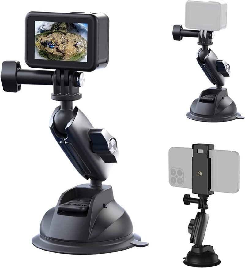 TELESIN Aluminum Alloy Suction Cup Holder for Gopro Hero, Gopro MAX, DJI OSMO Action, OSMO Pocket, Insta360 ONE X, ONE R, ONE, Mobile Phone - Image 2