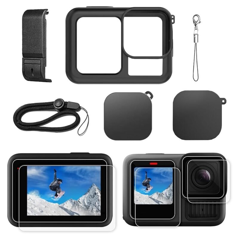 ZORBES® Silicone Sleeve Rubber Protective Case Only Applicable to Go Pro Hero 13 Black Standard Lens, Battery Side Cover&Screen Protectors& Lens Caps&Lanyard for Hero 13 Black Accessories Kit - Image 2