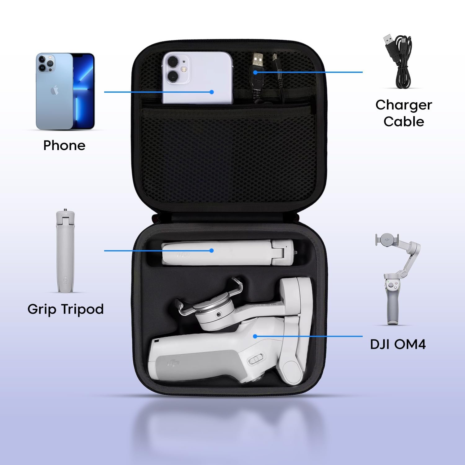 Sounce Arduous Shell Nylon Storage Bag for DJI Osmo Cell 3/4/4 SE – Waterproof & Shockproof Carrying Case with EVA Safety, Safe Elastic Bands &Gimbal Stabilizer & Equipment – Black - Image 6