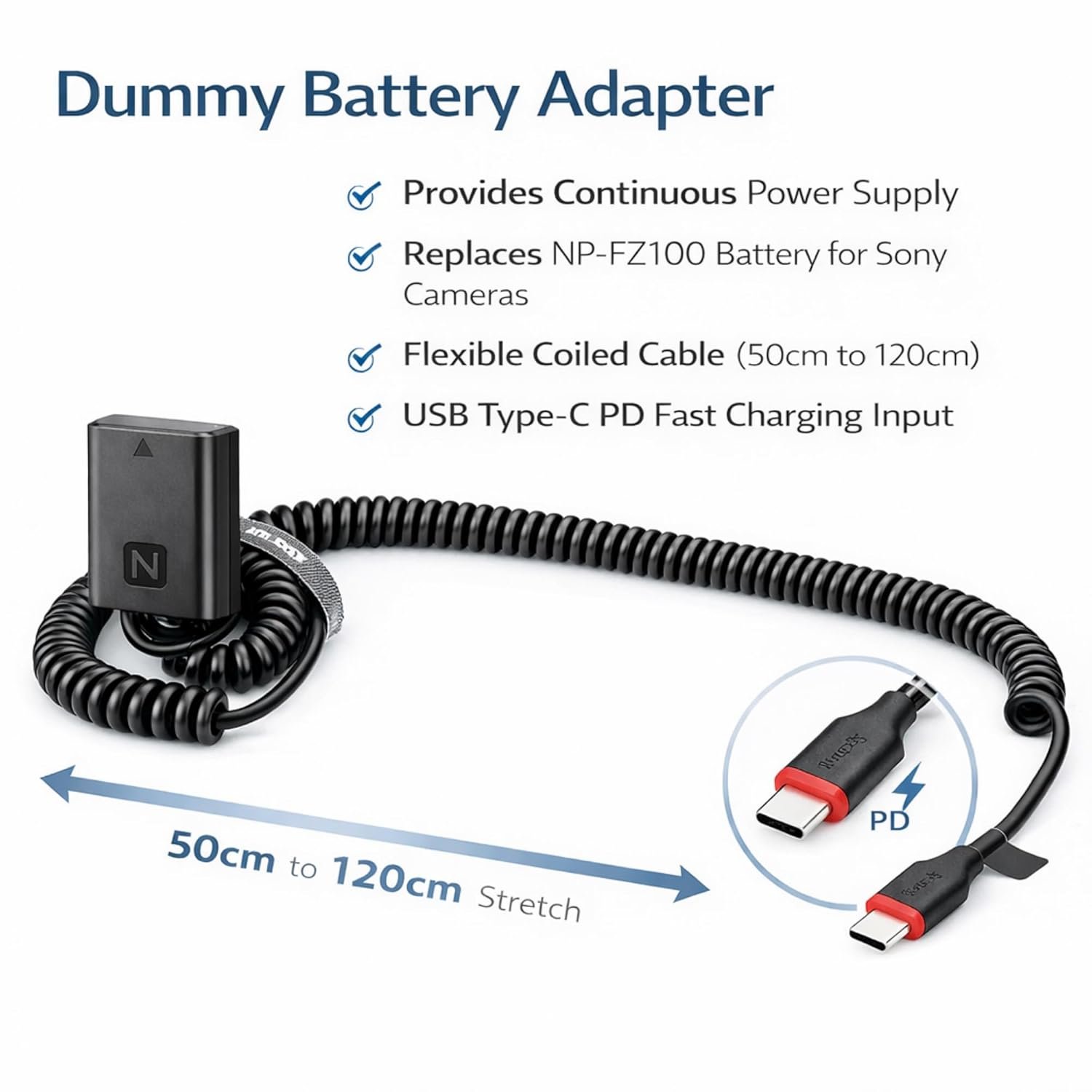 NP-FZ100 Dummy Battery with Sort-C DC Coupler for Sony Mirrorless Cameras | Steady Energy Provide for Video Recording, Stay Streaming & Studio Use - Image 6