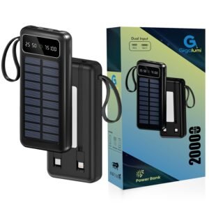 Purchase GIGALUMI 20000mAh Photo voltaic Energy Financial institution Constructed-in COB Flashlight Transportable Charging System with LED Indicators 2 USB Output Ports & USB-A to Micro-USB Cable for Smartphones Tablets (Pack of 1, Black) – Finest Worth India | AskMeFlash