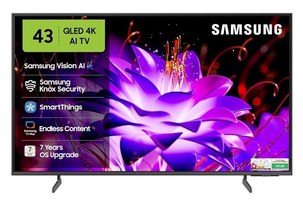 Samsung 108 cm (43 inches) Imaginative and prescient AI 4K Extremely HD Good QLED TV QA43QEF1AULXL