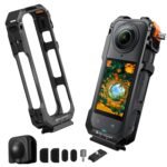 Ok&F Idea Digital camera Cage for Insta360 X5, Aluminum Alloy Protecting Case with Silicone Lens Cowl, Body with 2 Chilly Shoe Mounts for Microphone and Led Video Gentle, Constructed-in 1/4" Screw Gap - Image 2