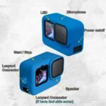Silicone Protecting Case for GoPro Hero 12 11 10 9 Motion Digicam with Lens Cap and Lanyard (Matt Blue) - Image 2
