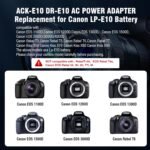 ACK-E10 AC Energy Provide Adapter DR-E10 Dummy Battery Package Change LP-E10 Battery for Canon EOS Insurgent T3 T5 T6 T7 1100D 1200D 1300D 1500D 2000D Cameras(Black) - Image 4