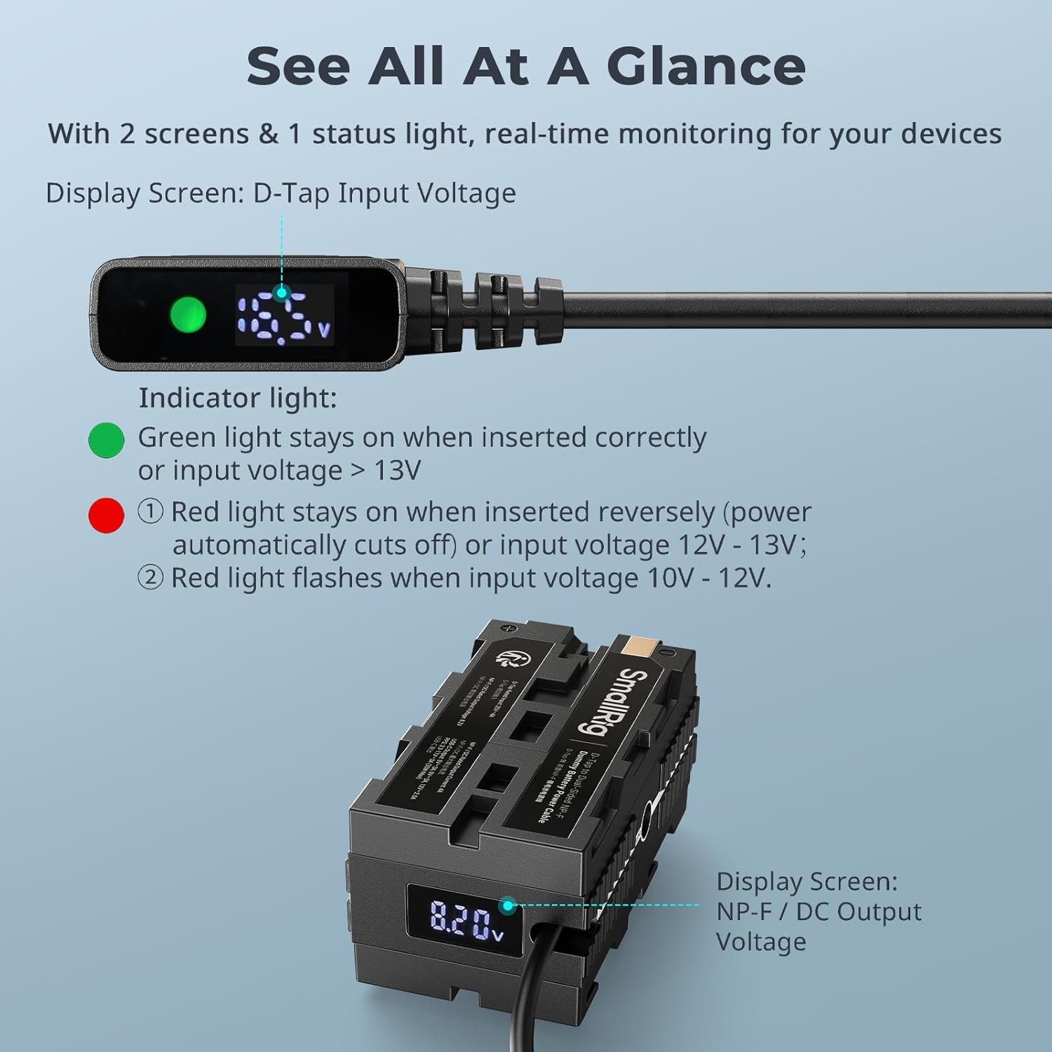 SMALLRIG D-Faucet to Twin Sided NP-F Dummy Battery with USB-C DC Port LED Indicator for Displays and Wi-fi Video Ender-4884 - Image 6
