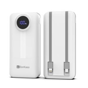 Purchase BonKaso 20000mAh Energy Financial institution 22.5W PD Quick Charging with Constructed-in Sort-C Cable, USB-A & Sort-C Output, Digital LED Show, Slim Transportable Charger for iPhone, Android, Tablets – White – Finest Worth India | AskMeFlash