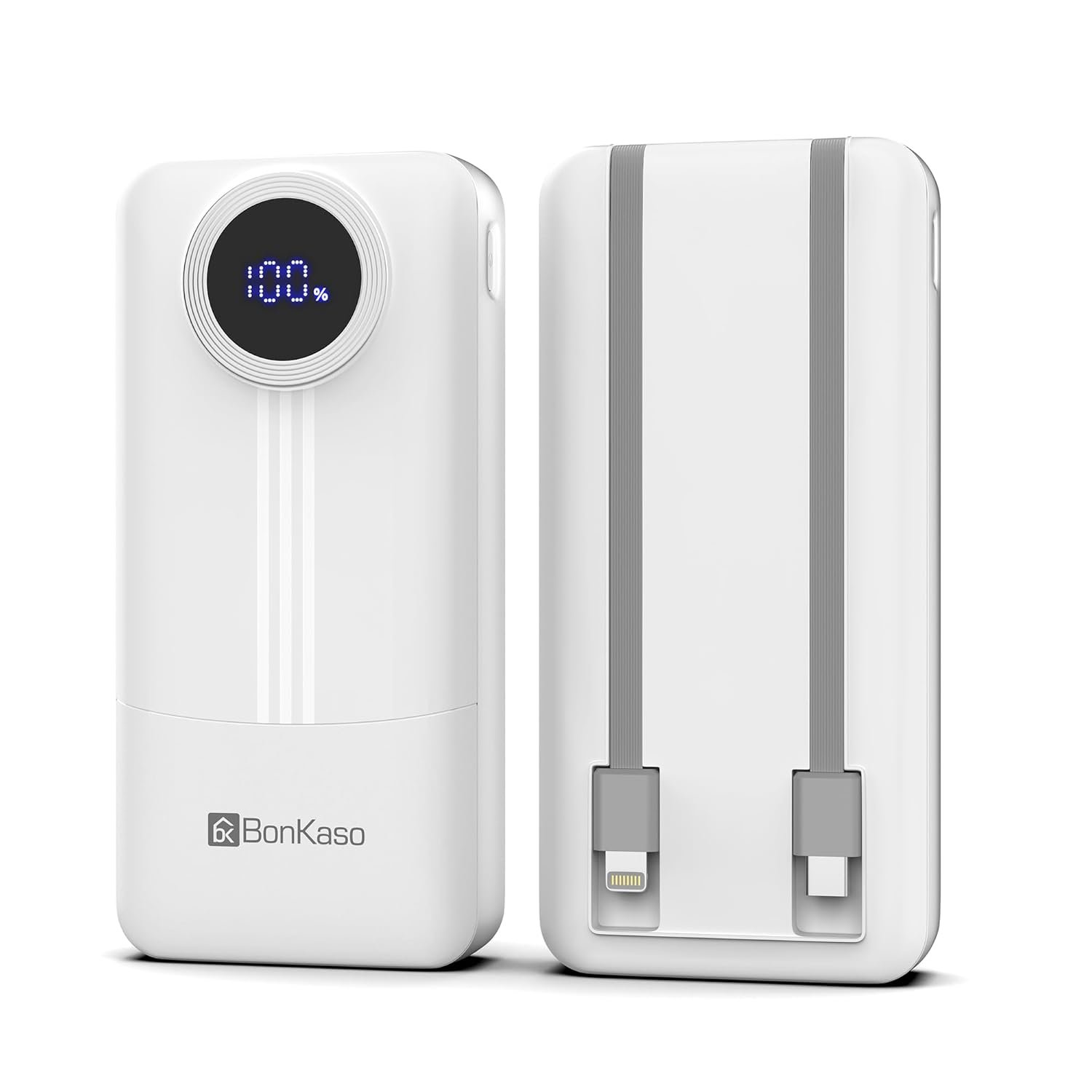 Purchase BonKaso 20000mAh Energy Financial institution 22.5W PD Quick Charging with Constructed-in Sort-C Cable, USB-A & Sort-C Output, Digital LED Show, Slim Transportable Charger for iPhone, Android, Tablets – White - Finest Worth India | AskMeFlash