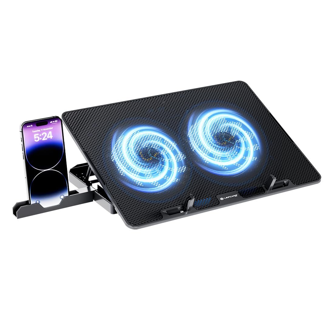 Purchase Lapcare Chillmate Highly effective Laptop computer Cooler Pad with Twin 125mm Followers, Silent Operation Noiseless Fan, Twin USB Ports, 5 Step Retractable Stand and Detachable Cell Holder - Greatest Worth India | AskMeFlash