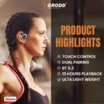 Purchase GRODD BEATZ 900 Open Ear Air Conduction Headphones with Superior Air Conduction Expertise BT5.3, Twin Mic, Twin Pairing, ENC, IPX5, Contact Management, Bluetooth, Black - Greatest Worth India | AskMeFlash - Image 5