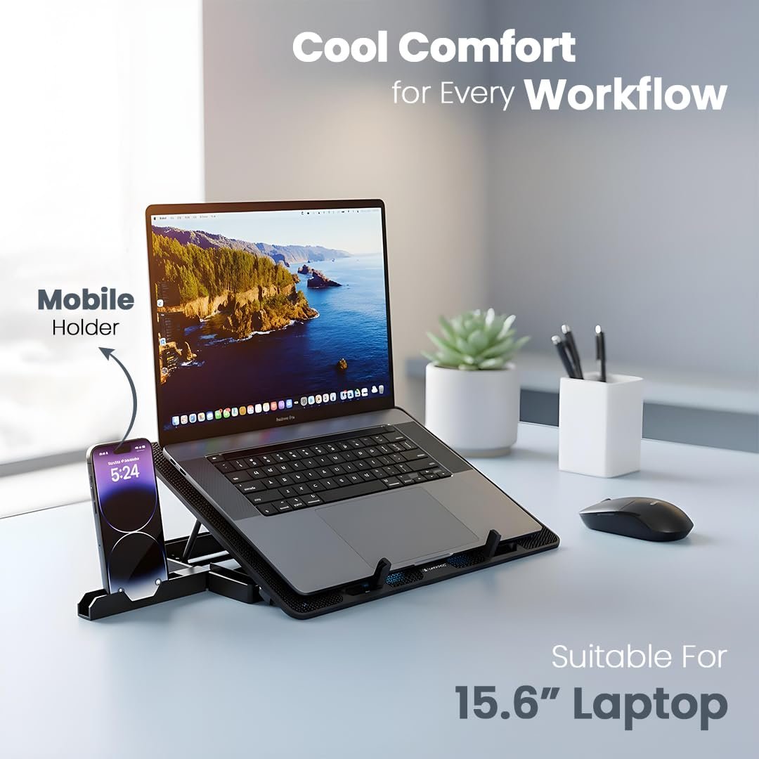 Purchase Lapcare Chillmate Highly effective Laptop computer Cooler Pad with Twin 125mm Followers, Silent Operation Noiseless Fan, Twin USB Ports, 5 Step Retractable Stand and Detachable Cell Holder - Greatest Worth India | AskMeFlash - Image 3