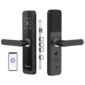 Purchase LAVNA Digital Good Door Lock | 6 Means Unlock | Fingerprint, Cell App, OTP, PIN, RFID Card and Guide Key Entry with 5 Bolts for Picket Doorways (LA8) (Bluetooth) – Finest Worth India | AskMeFlash