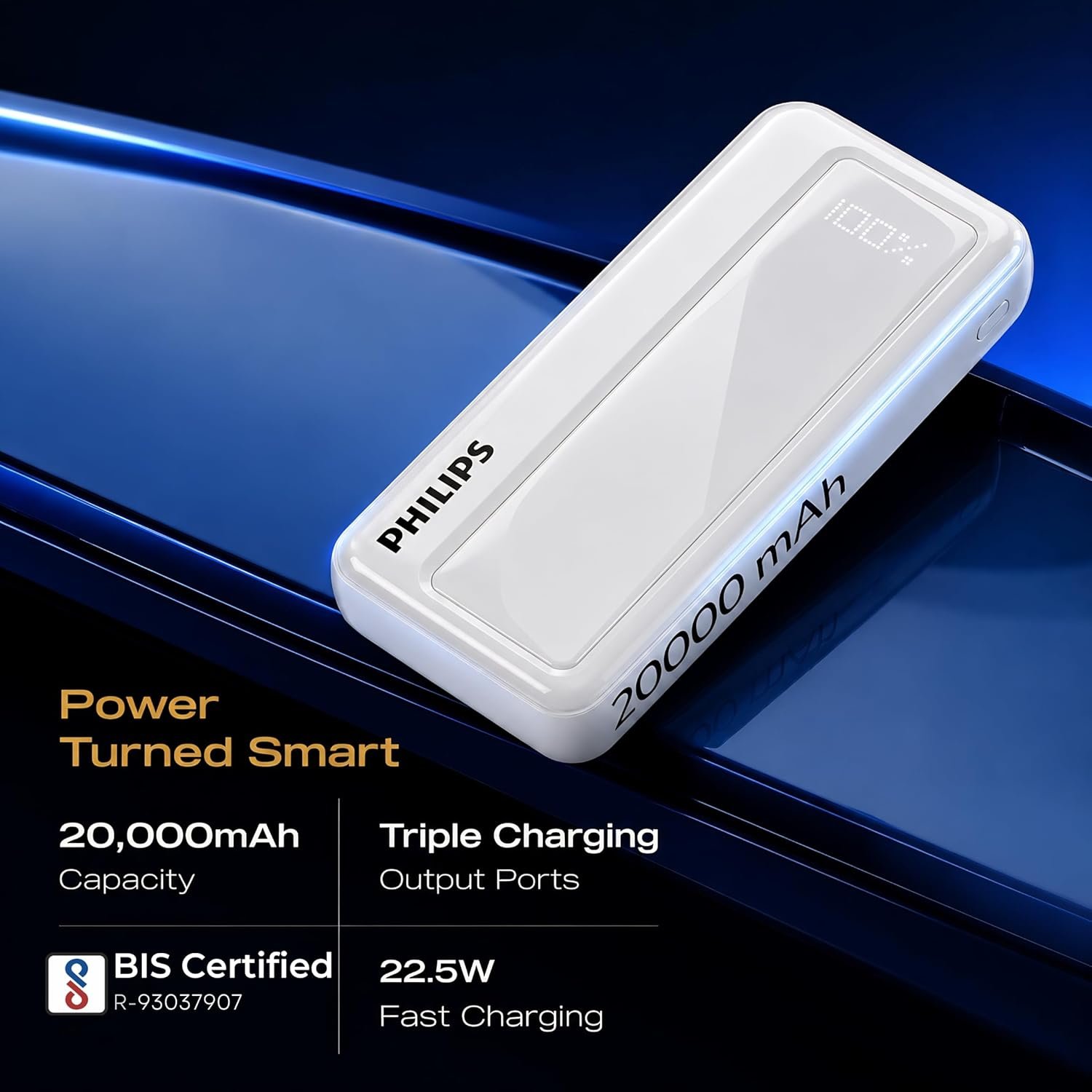 Purchase Philips 20000mAh 22.5W Quick Charging Energy Financial institution (Alba White) with Digital LED Show | Sort-C & USB-A Enter/Output | 3 Output Ports | Lithium Polymer | Moveable for Cellular, Pill & Earbuds - Finest Value India | AskMeFlash - Image 2