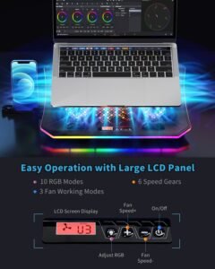 Purchase Laptop computer Cooling Pad, KeiBn RGB Lights Laptop computer Cooler 6 Followers for 15.6-17.3 Inch Laptops, 7 Peak Stands, 10 Modes Mild, 2 USB Ports, Desk or Lap Use (A8,Crimson) - Greatest Value India | AskMeFlash - Image 3