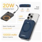 Purchase Ambrane MagSafe Wi-fi 10000mAh Quick Charging Energy Financial institution with Cell Stand, Robust Magnet, 22.5W Output for iPhone 12 & Above, Android & Different Qi Enabled Gadget + Magnetic Ring (Mount, Blue) - Finest Worth India | AskMeFlash - Image 2