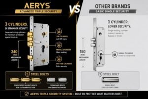 Purchase AERYS Good Door Lock | 4-in-1 Digital Lock with Fingerprint, RFID, PIN & Key | Triple Cylinder Safety (3X Safer) | Black | Primary Door Lock for Residence & Workplace | 3-Yr Guarantee + Free Set up - Greatest Worth India | AskMeFlash - Image 3