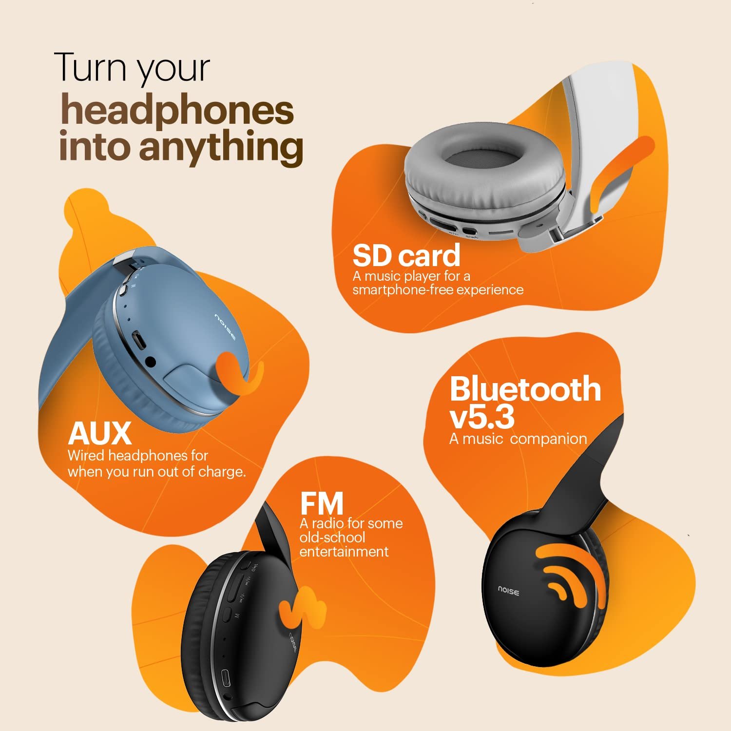 Purchase Noise Two Wi-fi On Ear Headphones with 50 Hours Playtime, Low Latency(as much as 45ms), 4 Play Modes, Twin Pairing, BT v5.3 (Daring Black) - Finest Value India | AskMeFlash - Image 5