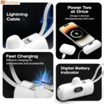 Purchase BonKaso 5000mAh Mini Energy Financial institution 22.5W PD Quick Charging, USB-C Kind-C Enter/Output, Constructed-in i5 Cable, Digital LED Show, Compact Pocket Transportable Charger for iPhone & Android – White - Finest Value India | AskMeFlash - Image 3