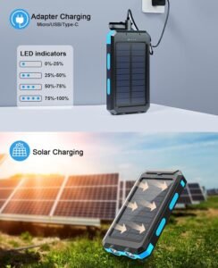 Purchase Photo voltaic Energy Financial institution Transportable Charger 20000mah Waterproof Battery Backup Charger Photo voltaic Panel Charger with Twin LED Flashlights and Compass for iPhone Android CellPhones - Greatest Value India | AskMeFlash - Image 3