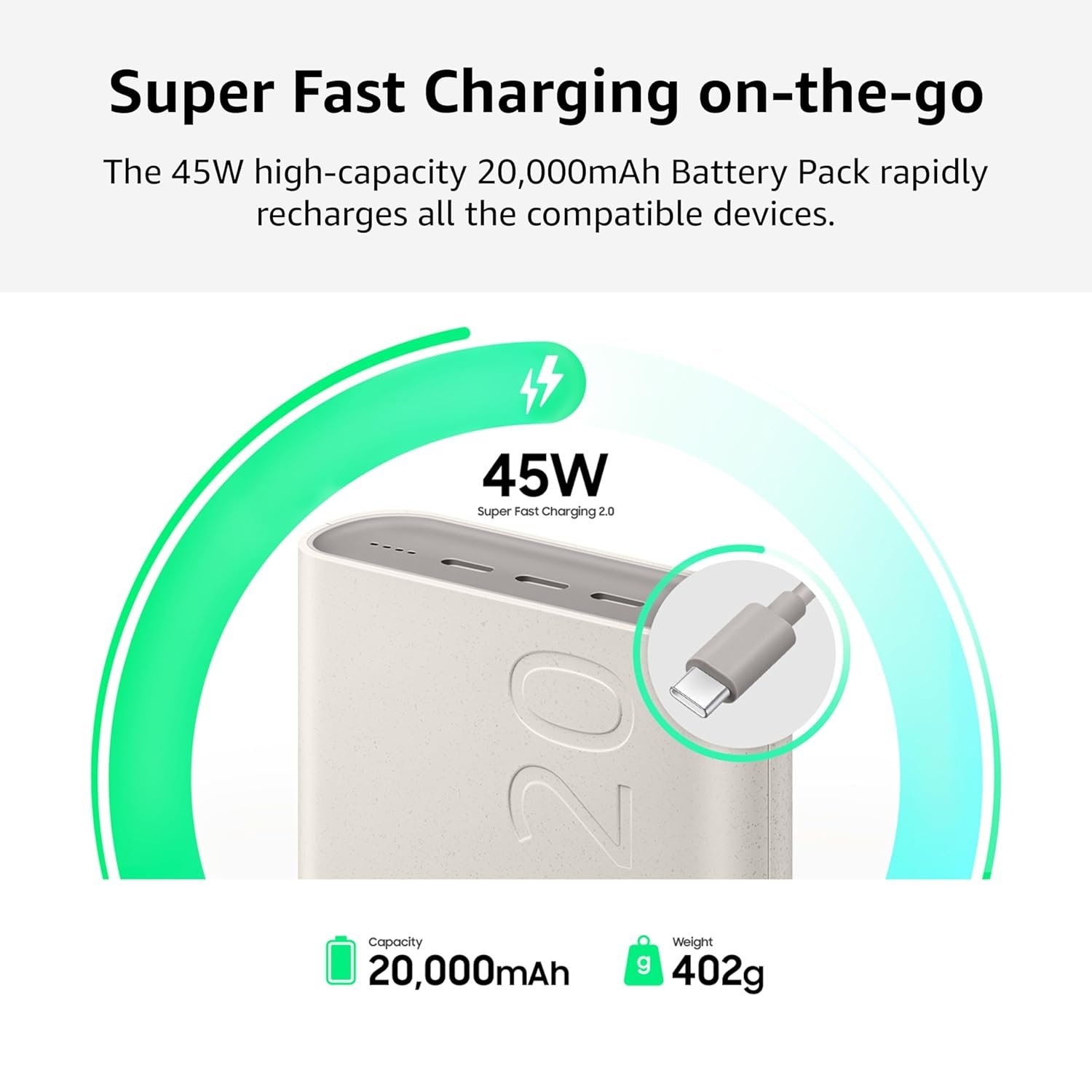 Purchase Samsung Galaxy 20000mAh Energy Financial institution, Wired Battery Pack, Grey - Finest Value India | AskMeFlash - Image 3