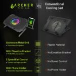 Purchase Archer Tech Lab RGB Gaming Laptop computer Cooling Pad Stand with Aluminum Metallic Grid, 5 Turbo Followers Twin USB Ports 7 Adjustable Angles Elevation Bracket & Cellphone Holder, Helps As much as 17" Laptop computer (Squall 300) - Greatest Worth India | AskMeFlash - Image 4