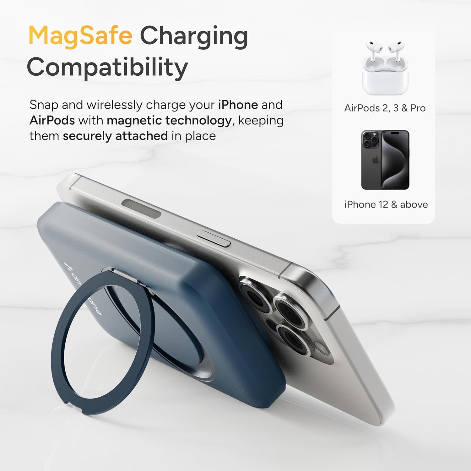 Purchase Ambrane MagSafe Wi-fi 10000mAh Quick Charging Energy Financial institution with Cell Stand, Robust Magnet, 22.5W Output for iPhone 12 & Above, Android & Different Qi Enabled Gadget + Magnetic Ring (Mount, Blue) - Finest Worth India | AskMeFlash - Image 3
